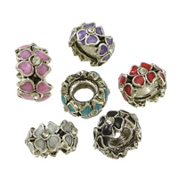 Zinc Alloy European perler, Flower, sølvfarvet forgyldt, uden trold & emalje & med rhinestone & sværte, flere farver til valg, nikkel, bly & cadmium fri, 6x10.50mm, Hole:Ca. 4mm, 100pc'er/Lot, Solgt af Lot