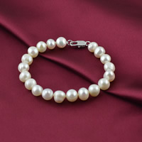 Fionnuisce saothraithe Pearl Bracelet, Pearl Fionnuisce, práis clasp gliomach, Prátaí, nádúrtha, bán, 9-10mm, Díolta Per Thart 7 Inse Snáithe