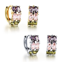 Brass Huggie Hoop Earring Donut plated with cubic zirconia nickel lead & cadmium free Sold By Bag