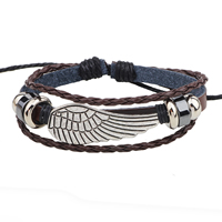 De Armband van mensen, Koeienhuid, met Hematiet & Copper Coated Plastic & Zinc Alloy, Vleugelvorm, plated, verstelbaar & 3-streng, nikkel, lood en cadmium vrij, 48x16mm, Per verkocht Ca 7 inch Strand