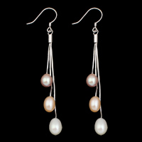 Pearl Fionnuisce dangle earring, le Prás, Rís, dath airgid plated, nádúrtha, il-daite, 9x75mm, 6-7mm, Díolta De réir Péire