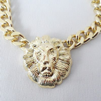 Zinc Alloy smykker halskæde, med jern kæde, Lion, guldfarve belagt, twist oval kæde, nikkel, bly & cadmium fri, 400mm, Solgt Per Ca. 15.5 inch Strand