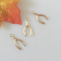 Gold-filled pingente, Wishbone, 14K cheio de ouro, níquel, chumbo e cádmio livre, 6.50x14.40mm, Buraco:Aprox 1.2mm, vendido por PC