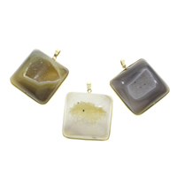 Pendentif Druzy Agate naturelle, agate quartz de glace, avec fer, cadre, Placage de couleur d'or, le style Druzy, couleurs mélangées, 43x47x11mm-44x48x16mm, Trou:Environ 4x6mm, 10PC/sac, Vendu par sac