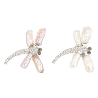 Freshwater Pearl Broche, Messing, med Ferskvandsperle, Dragonfly, platin farve forgyldt, naturlige & kan bruges som broche eller vedhæng & med rhinestone, flere farver til valg, nikkel, bly & cadmium fri, 44x50x14mm, 6-10mm, Hole:Ca. 5x3mm, Solgt af PC