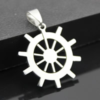 Rustfrit stål smykker Vedhæng, Stainless Steel, Ship Wheel, nautiske mønster, oprindelige farve, 27mm, Hole:Ca. 3-5mm, 3pc'er/Bag, Solgt af Bag