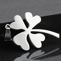 Nemesacél virág medál, Stainless Steel, Four Leaf Clover, az eredeti szín, 25x37mm, Lyuk:Kb 3-5mm, 3PC-k/Bag, Által értékesített Bag