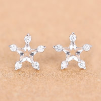 Cubic Zirconia Micro άνοιγαν Sterling Silver Σκουλαρίκι, 925 Sterling Silver, με καουτσούκ earnut, Αστέρι, μικρο ανοίξει κυβικά ζιρκονία, 9x9mm, 10Ζεύγη/Παρτίδα, Sold Με Παρτίδα