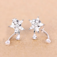 925 Sterling Silver Cartoon Split örhängen, Blomma, med cubic zirconia, 12x18mm, 5Pairs/Lot, Säljs av Lot