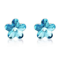 925 Sterling Zilver Stud Earring, met rubber earnut & Kristal, Bloem, blauw, 6x6mm, 10paren/Lot, Verkocht door Lot