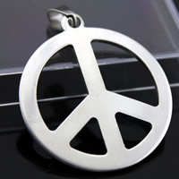 Rustfrit stål smykker Vedhæng, Stainless Steel, Peace Logo, oprindelige farve, 36x40mm, Hole:Ca. 3-5mm, 3pc'er/Bag, Solgt af Bag