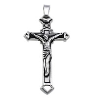 Roestvrij staal Cross Hangers, 316L roestvrij staal, Crucifix Cross, met strass & zwart maken, 36x66x6mm, Gat:Ca 5x7mm, 5pC's/Lot, Verkocht door Lot