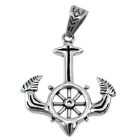 Stainless Steel korut Riipukset, 316L, Ankkuri, Nautical malli & mustata, 37x44x3mm, Reikä:N. 7x10mm, 5PC/erä, Myymät erä