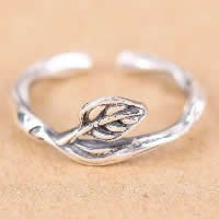 Tailandia Cuff Ring Finger, Folha, abrir, 8mm, tamanho:6.5, 10PCs/Lot, vendido por Lot