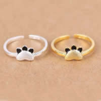 925 prata esterlina Cuff Ring Finger, bear Paw, banhado, abrir & aço escovado & esmalte, Mais cores pare escolha, 7mm, tamanho:3, 10PCs/Lot, vendido por Lot