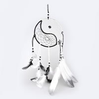 Mode Dreamcatcher, Järn, med Feather & Nylontråd & Glass Seed Beads, Flat Round, Tai Ji & två ton, nickel, bly och kadmium gratis, 150x500mm, 2PC/Bag, Säljs av Bag