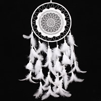 Fashion Dreamcatcher, Eisen, mit Feder & Nylonschnur & Glas-Rocailles, flache Runde, weiß, frei von Nickel, Blei & Kadmium, 200x630mm, 2PCs/Tasche, verkauft von Tasche