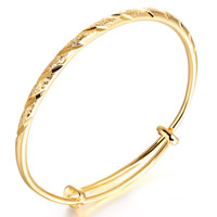 Verstelbare Wire Bangle, Messing, gold plated, bloem gesneden & verstelbaar & stardust, nikkel, lood en cadmium vrij, 4mm, Binnendiameter:Ca 60mm, Lengte Ca 7 inch, 3pC's/Bag, Verkocht door Bag