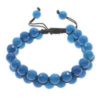 Agaat Woven Ball Armbanden, Blauwe Agaat, met Gewaxt katoenen koord, Ronde, natuurlijk, verstelbaar & gefacetteerde, 8mm, Lengte Ca 6 inch, 10strengen/Bag, Verkocht door Bag