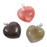 Gemstone Vedhæng Smykker, Ædelsten, med messing kaution, naturlig, blandet, 30x33x14mm, Hole:Ca. 10x4mm, 12pc'er/Box, Solgt af Box