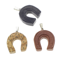 Edelsteen Hangers Sieraden, met messing borgtocht, natuurlijk, gemengd, 32x55x9mm, Gat:Ca 10x4mm, 12pC's/box, Verkocht door box