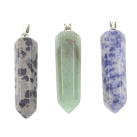 Gemstone Přívěsky Šperky, Drahokam, s mosaz kauci, přírodní, smíšený, 36x9mm, Otvor:Cca 6x3mm, 5PC/Bag, Prodáno By Bag