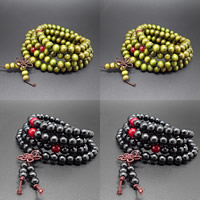 108 Mala perler, Træ, med Red Agate, buddhistiske smykker & 4-streng, flere farver til valg, 8mm, 108pc'er/Strand, Solgt Per Ca. 25-28 inch Strand