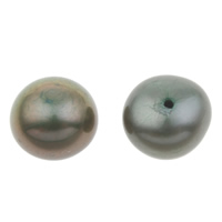 Leath druileáilte coirníní saothraithe Diúilicín Péarla, Pearl Fionnuisce, Button, leath-druileáilte, glas domhain, 8.5-9mm, Poll:Thart 1mm, Díolta De réir Péire