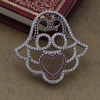 Befestiger Zirkonia Messing Schmuckverbinder, Hamsa, platiniert, Islam Schmuck & Micro pave Zirkonia & Multi-Schleifen, frei von Nickel, Blei & Kadmium, 37.50x37x5mm, Bohrung:ca. 4.5x2mm, 5PCs/Menge, verkauft von Menge