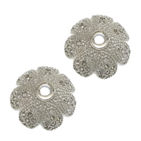 Mässing Bead Cap, Blomma, platinerade, micro bana cubic zirconia, 11.50x11.50x5mm, Hål:Ca 1.5mm, 20PC/Lot, Säljs av Lot