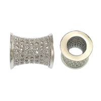 Cubic Zirconia grânulos de latão Micro Pave, cobre, Coluna, platinado, micro pavimento em zircônia cúbica, 11x10x10mm, Buraco:Aprox 6mm, 10PCs/Lot, vendido por Lot