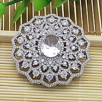 Cubic Zirconia Micro Pave Latão Connector, cobre, Flor, platinado, micro pavimento em zircônia cúbica & multi laços & facetada, níquel, chumbo e cádmio livre, 38x38x10.50mm, Buraco:Aprox 1.5mm, 5PCs/Lot, vendido por Lot