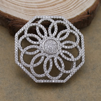 Zircon cubique Micro Pave laiton Connecteur, fleur, Plaqué de platine, pavé de micro zircon & multi boucles, protéger l'environnement, sans nickel, plomb et cadmium, 36.50x36.50x5mm, Trou:Environ 13x1.5mm, 5PC/lot, Vendu par lot