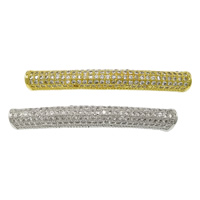 Kubisk Zirconia Micro Pave Messing Perler, buet Tube, forgyldt, Micro Pave cubic zirconia, flere farver til valg, nikkel, bly & cadmium fri, 34x4.50x4.50mm, Hole:Ca. 2x2mm, 10pc'er/Lot, Solgt af Lot