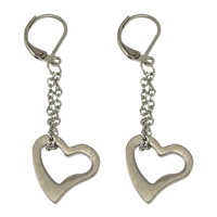 Acier inoxydable Levier Retour Earring, coeur, couleur originale, 15x14.5x1.5mm, 11x15.5x1.5mm, 46.5mm, 100pairescouple/lot, Vendu par lot