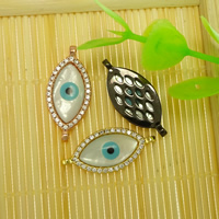 Onde øjne stik, Messing, med White Shell, Evil Eye, forgyldt, naturlige & Micro Pave cubic zirconia & emalje & 1/1 løkke, flere farver til valg, nikkel, bly & cadmium fri, 22x10x3mm, Hole:Ca. 1.5mm, 10pc'er/Lot, Solgt af Lot