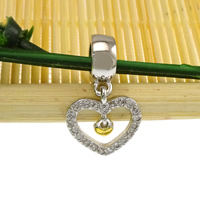 ottone pendente di European, Cuore, placcato, Micro spianare cubic zirconia & senza filo & bicolore, assenza di nichel,piombo&cadmio, 19mm, 11x11x2mm, 3.5x10x7.5mm, Foro:Appross. 5mm, 20PC/lotto, Venduto da lotto