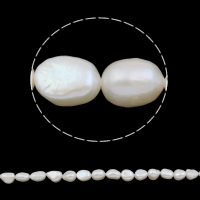 Coirníní Bharócach saothraithe Diúilicín Péarla, Pearl Fionnuisce, bán, Grád A, 9-10mm, Poll:Thart 0.8mm, Díolta Per 14.5 Inse Snáithe