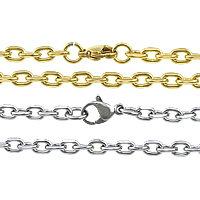 Stainless Steel Chain halskæde, forgyldt, oval kæde, flere farver til valg, 5x3.50x1mm, Længde Ca. 23 inch, Solgt af Lot