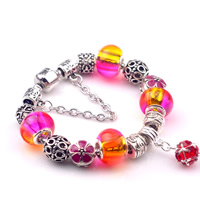 European Bracelet Zinc Alloy with brass chain & Crystal & Lampwork antique silver color plated charm bracelet & enamel & faceted nickel lead & cadmium free 3mm Sold By Lot