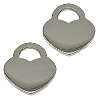 Roestvrijstaal Hart Hangers, Roestvrij staal, oorspronkelijke kleur, 15x17x1.5mm, Gat:Ca 6x5mm, 100pC's/Lot, Verkocht door Lot