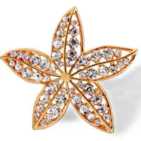 Broche de strass, alliage de zinc, fleur, Placage de couleur d'or, avec strass, protéger l'environnement, sans nickel, plomb et cadmium, 44x44mm, Vendu par PC