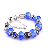 European Bracelet Zinc Alloy with brass chain & Lampwork antique silver color plated & with rhinestone nickel lead & cadmium free 3mm Sold By Lot