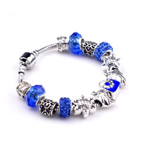 Bracelet European , alliage de zinc, avec chaîne en laiton & argile & cristal, Plaqué de couleur d'argent, longueur différente pour le choix & émail & facettes, protéger l'environnement, sans nickel, plomb et cadmium, 3mm, 8x10mm, 10Strandstoron/lot, Vendu par lot