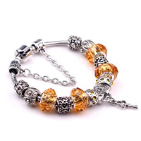 European Bracelet Zinc Alloy with brass chain & Crystal antique silver color plated charm bracelet & faceted & with rhinestone nickel lead & cadmium free 3mm Sold By Lot