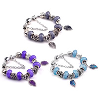 European Bracelet Zinc Alloy with brass chain & Lampwork antique silver color plated charm bracelet & enamel nickel lead & cadmium free 3mm Sold By Lot