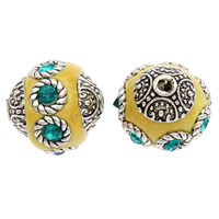 Indonesia Beads with Zinc Alloy Round antique silver color plated with rhinestone Approx 1mm Sold By Bag