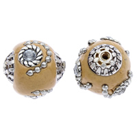 Indonesia Beads with Zinc Alloy Round antique silver color plated with rhinestone Approx 1mm Sold By Bag