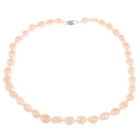 Naturliga sötvatten pärlband, Freshwater Pearl, mässing Karbinlås, Barock, rosa, 8-9mm, Såld Per Ca 16.5 inch Strand