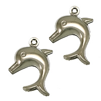 Acciaio inossidabile Animal Ciondoli, acciaio inox, Delfino, colore originale, 15x21x4.50mm, Foro:Appross. 1mm, 500PC/lotto, Venduto da lotto